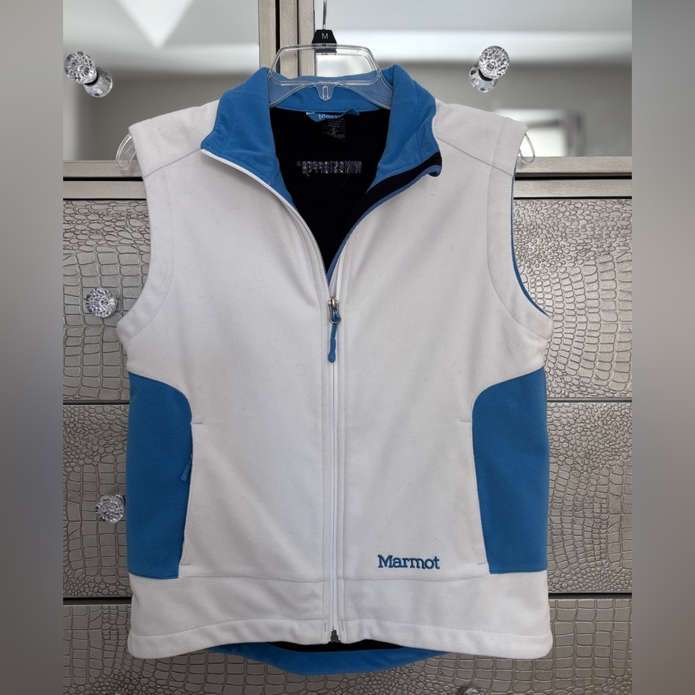 Women’s MARMOT Gore Windstopper Vest  Full Zip Blue & White Size Medium